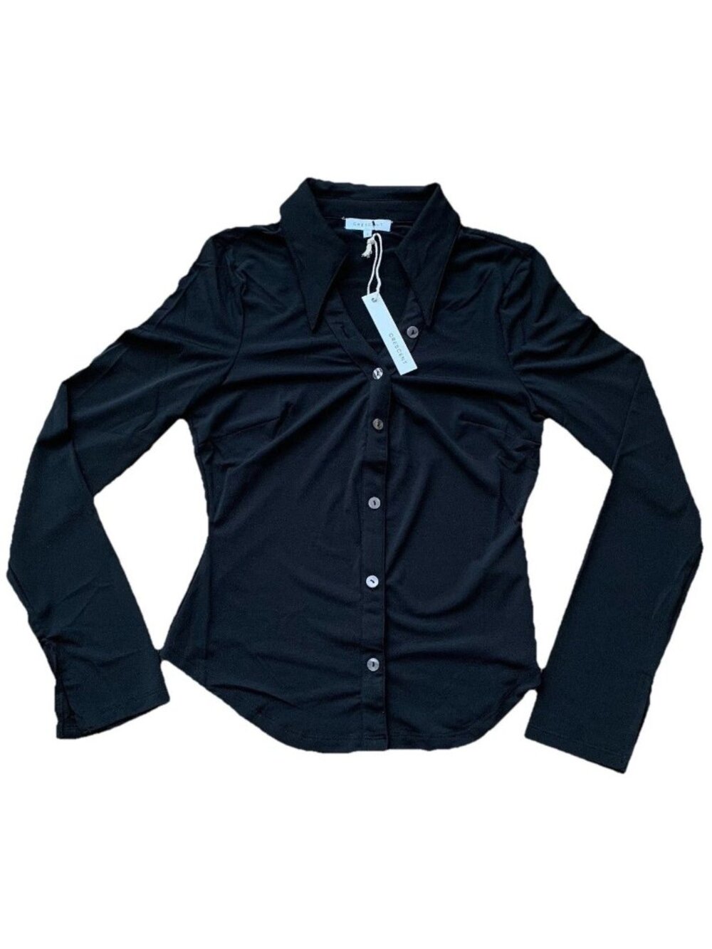 Crescent Black Size Small Button Long Sleeve Top Basic Minimalist Vneck NWT